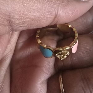 Steel Forever Luv Tiffy Gold Accent Ring with Pink and Turquiose Costume